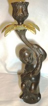 Vintage Antique Solid Brass Heavy Candle Holder Cupid Cherub Palm Tree - $168.00