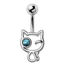 316L Stainless Steel Turquoise Kitty Navel Ring - £13.50 GBP