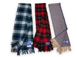 3pc Vtg Pendleton Virgin Wool Tartan Plaid USA Made Scarves Red Green Brown HOLE - £20.97 GBP