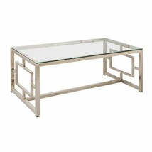 Bowery Hill Contemporary Geometric Glass Top Coffee Table in Nickel - £228.79 GBP
