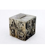 Vintage Alphabet Silver Plated Bank, Square Steel Savings Bank - £11.52 GBP
