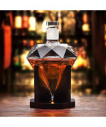 850ml Whiskey Decanter glass diamond wine bottle with Wooden Holder Airt... - $44.58