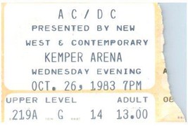 Vintage AC/DC Ticket Stub October 26 1983 Kansas City Missouri - $34.64