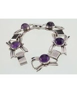 Vintage Mexico Sterling Silver Amethyst Link Bracelet 7.25&quot; - $720.10