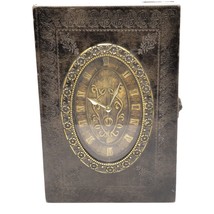 Victorian Look Clock With Key Box Key Holder Brown Faux Leather Tooled Working - £18.07 GBP