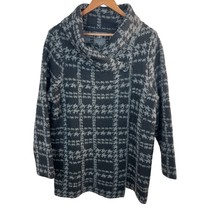 Tahari Cardigan Sweater Womens 1X Black Gray Knit Wool Blend Longline Button - £31.95 GBP