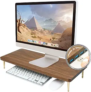 Monitor Stand With 4 Usb Ports Walnut Wood Riser For Imac Laptop Compute... - $203.99