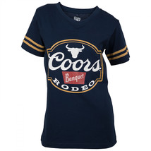 Coors Banquet Rodeo Logo Women&#39;s Football T-Shirt Blue - £32.82 GBP