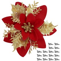 16 Pcs Poinsettia Flower Artificial Poinsettia Christmas Decorations Glitter Poi - £25.29 GBP