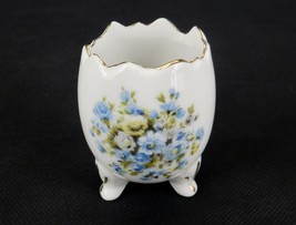 Vintage Porcelain Toothpick Holder, Blue Floral Art, Tripod, Egg Shape, ... - $12.69