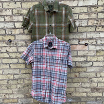 Lot of 2 Men&#39;s Size Small Prana Cotton/Poly Plaid Shirts Pink &amp; Gray and... - £23.20 GBP
