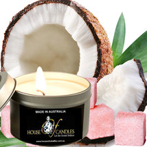 Pink Sugar &amp; Coconut Scented Tin Candles Hand Poured Vegan Friendly Eco Soy - £14.92 GBP+