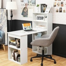 Computer Desk Writing Workstation Office with 6-Tier Storage Shelves-White - Co - $174.06