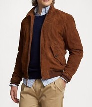 Nueva chaqueta de cuero de bombardero de ante marrón para hombre, talla SML... - £124.42 GBP