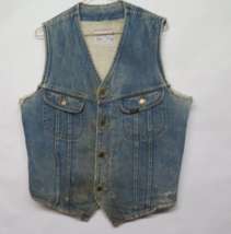 VTG LEE STORM RIDER 70s Worn Distressed Denim Vest Sherpa Lined Men’s Sz... - £29.15 GBP