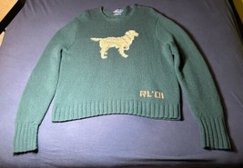 Vintage 2001 Polo Ralph Lauren Sweater Sz L  Green With Dog Design Hand Knit - £372.55 GBP