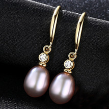 Fresh Water Pearl Earrings S925 Silver Ear Hook Earrings Inlaid Zircon Simple El - £20.37 GBP