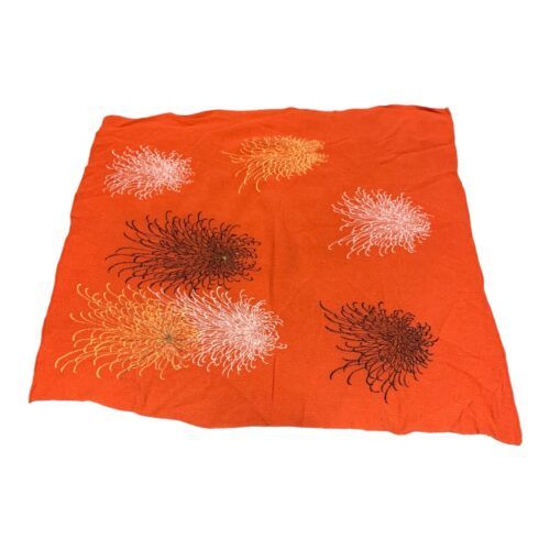 Primary image for Vintage Orange Embroidered Scarf Fireworks Spray Retro MCM Head Covering Wrap
