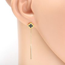 Gold Tone Drop Earrings with Jet Black Faux Onyx Clover and Tassel - $24.99
