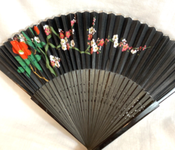 Vintage Chinese Wooden and Paper Fan Hand Painted Foldable - £7.49 GBP