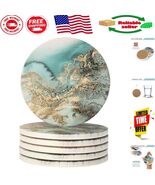 Stylish Blue Ceramic Drink Coasters with Cork Base - Set of 6 for All Mugs - $572.17 MXN