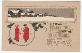 Vintage Postcard Christmas Men Caroling in Red Coats Houses in Snow 1912 - £6.28 GBP