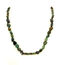 Vtg Signed Sterling Navajo Beaded Mix Chunky Turquoise Stone Heishi Necklace 16 - £73.53 GBP