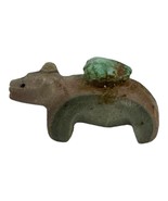 Hand-Carved Zuni Bear Fetish w/ Turquoise Accent Jasper Trinket Good Luc... - $56.09