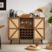 Rustic Oak Faux Rattan Wine Cabinet - $196.99