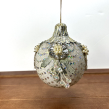 Vintage Christmas Rhinestone Glitter Beaded Fabric Ball Christmas 5&quot; Ornament - $13.95