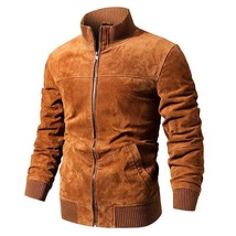 Brown Bomber Leather Jacket Men Pure Suede Size S M L XL XXL 3XL Custom Made - £116.81 GBP