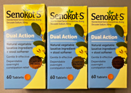 Qty-3 Senokot-S Dual Action Natural Vegetable Laxative 60 Tablets Each - $55.44