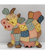 Vintage Wooden Patchwork Cow Bathroom Kitchen Standing Decor Multicolor - $22.06 CAD
