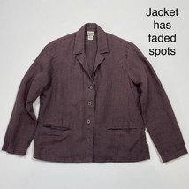 Eileen Fisher Petites SMALL Linen Blazer Jacket Laganlook, Eggplant *FADED SPOTS - £10.66 GBP