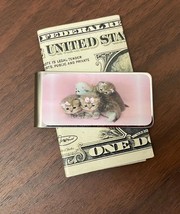 Metal Money Clip Bills Card Holder Rectangle Kittens in Bows Pink - £9.30 GBP