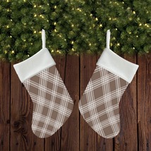 NEW! Christmas Stockings Set of 2: Brown Plaid - £18.35 GBP