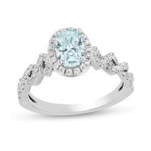 Enchanted Disney Elsa Oval Aquamarine &amp;Diamond Frame Twist Shank Engagement Ring - £79.13 GBP