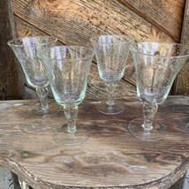 4 Vintage Mexican Goblets Hand Blown Heavy Wine Water Stemware Bubble Glass - $21.78