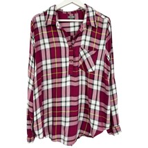 Blouse Large plaid pullover women&#39;s Falls creek collared red v neck button  - £15.02 GBP