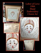 Rare &amp; Beautiful Embroidery Clown Framed art. 1984, Ships Free - £105.91 GBP