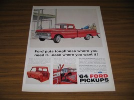 1963 Print Ad 1964 Ford Red Pickup Trucks Construction Site - $14.10