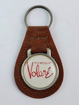 Vintage Plymouth Volare brown leather Keychain FOB metal coin back - $10.29