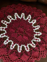 Vintage Lot of Cranberry &amp; White Crocheted Round &amp; White w Hint of Pink ... - $9.49