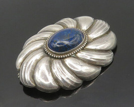 925 Sterling Silver - Vintage Cabochon Sodalite Floral Motif Brooch Pin - BP7174 - £71.66 GBP