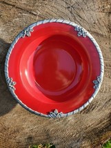 Arthur Court &quot;Red&quot; Earthen Metalware Holly Pattern 9.5 Inch Large Rim Soup Bowl - £47.77 GBP