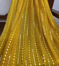 Yellow Georgette Foil Mirror Embroidered Wedding Dress Fabric Gown Dress... - £11.44 GBP+