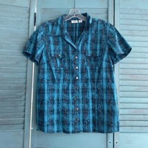 Cato Button Up Shirt Blouse Sz M ~ Blue ~ Short Sleeve - £13.43 GBP