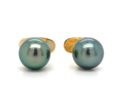 14k Yellow Gold Cufflinks with 9mm Tahitian Black Peacock Pearls (#J6426) - $32,366.00 MXN