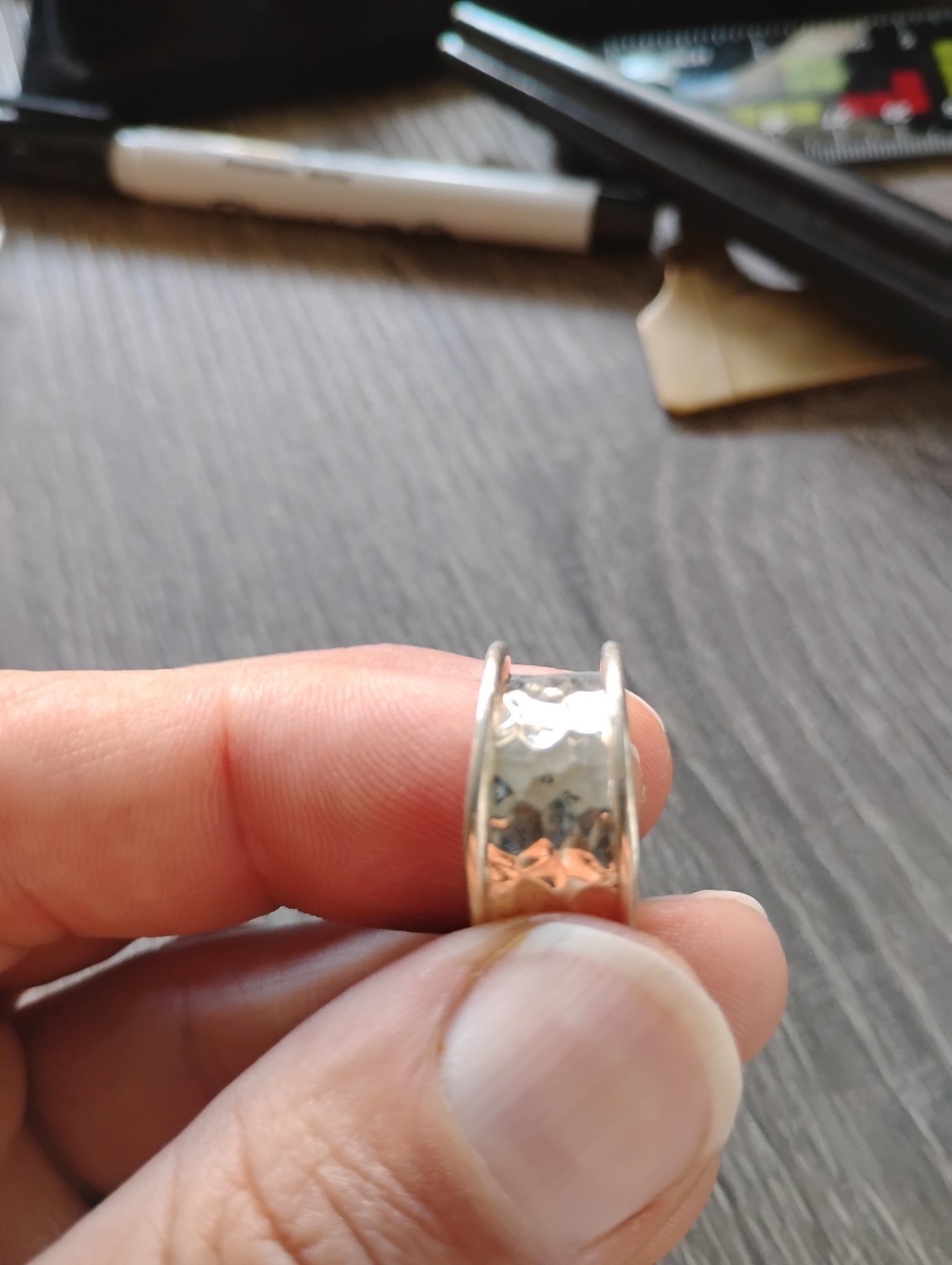 925 Sterling Silver Modernist 11 Mm Wide Hammered Band Ring SZ 7.5 Free Shipping Item image 10