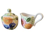 Creamer and Sugar Bowl with Lid Floral and Checked 3 Pieces - £25.06 GBP